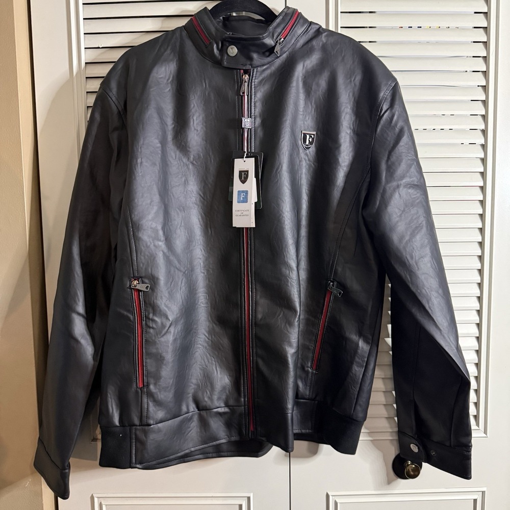 Faux Leather F COLLECTION  2XL Mens Moto Jacket